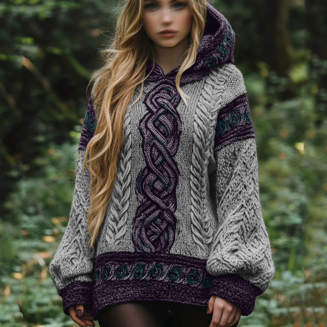 Women's Irish Celtic Knot Jacquard Hooded Sweater