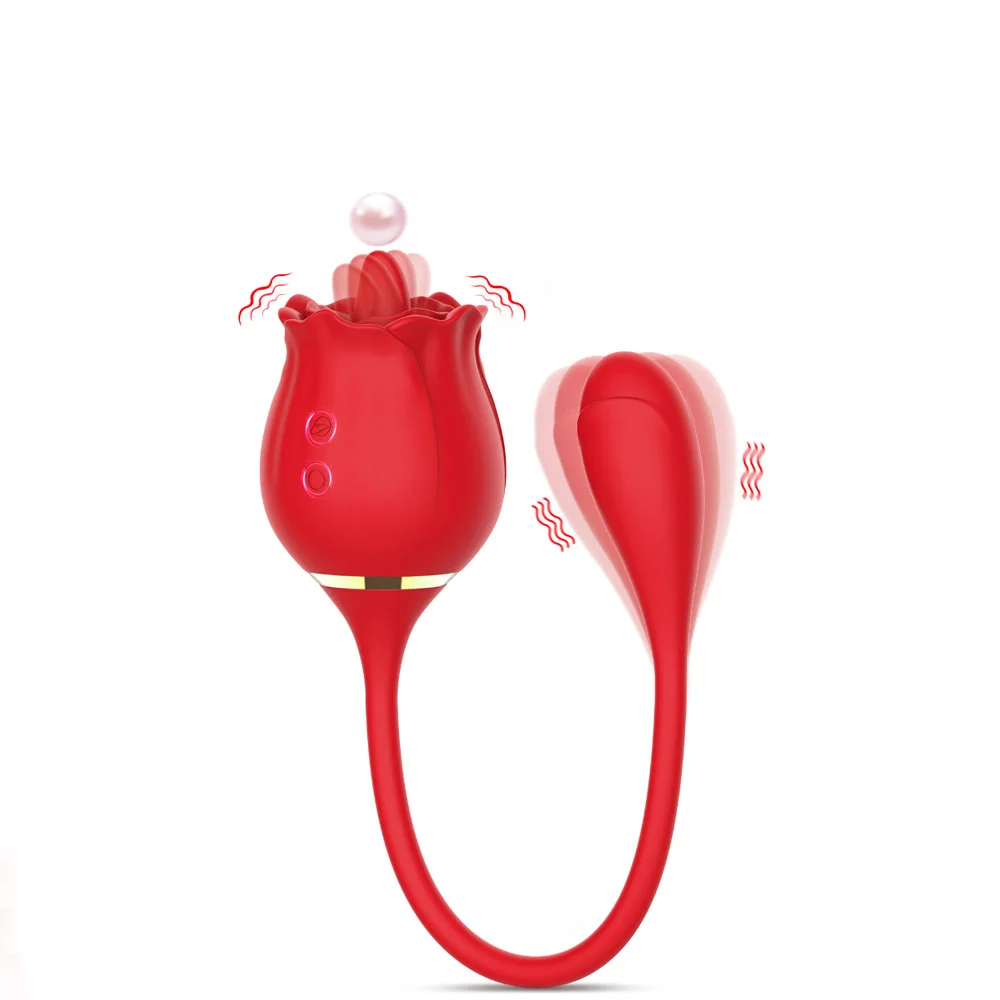 2 In 1 Rose Clitoris Vibrator Tongue Licking Thrusting Vibrator Nipple Stimulator Rosetoy Official