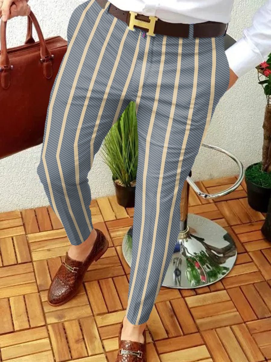 Men's Fashion Gray-Blue Striped Suit Pants