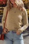 Women's Straw Yellow Brushed Cashmere Round Neck Casual Fitted Sweater