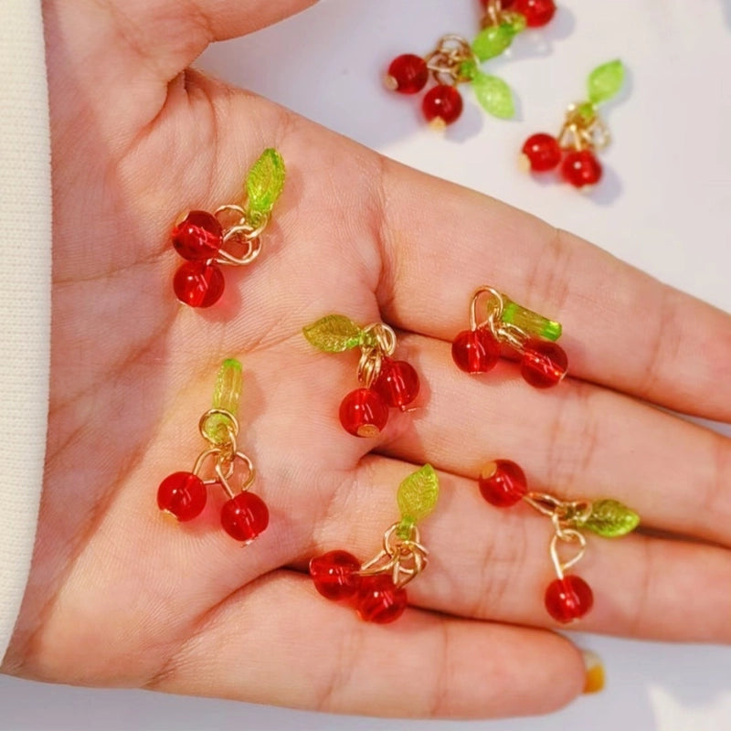 20 Pieces 5 PCS/Package 10 * 15mm Glass Iron Cherry Pendant Jewelry Accessories
