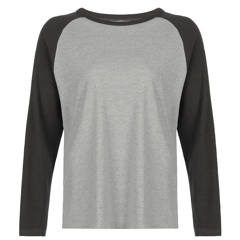 Rapcopter y2k Patchwork T Shirt Knitted Harajuku Vintage Pullovers Casual Basic Kawaii Tee Autumn Winter Grunge Fairycore Women