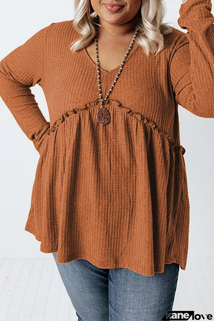 Plus Size Ruffled Waffle Knit Top