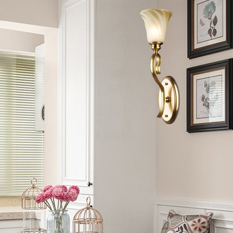 Modern Style Bell Wall Light Fixture 1 Head Amber Glass Wall Lighting in Gold for Living Room