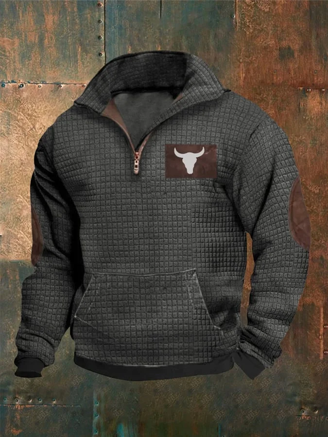 Men's Contrast Color Fur Collar Zipper Casual Sweatshirt