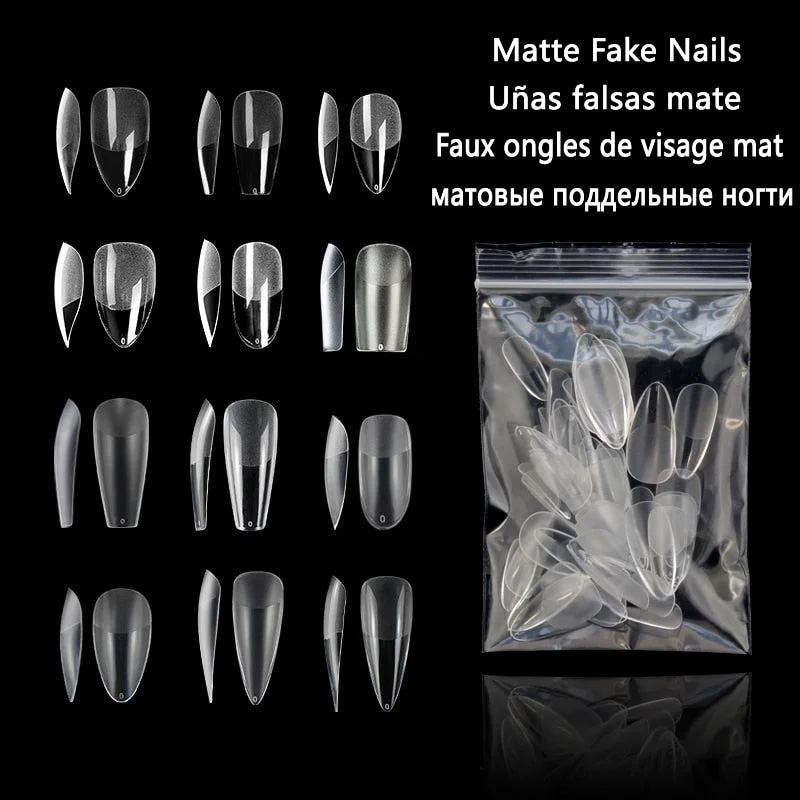 50/60PCS Clear Transparent Matte Fake Nails Full/Half Coverage False Nails Tips Long Almond Water Drop For Nails Press On Nails