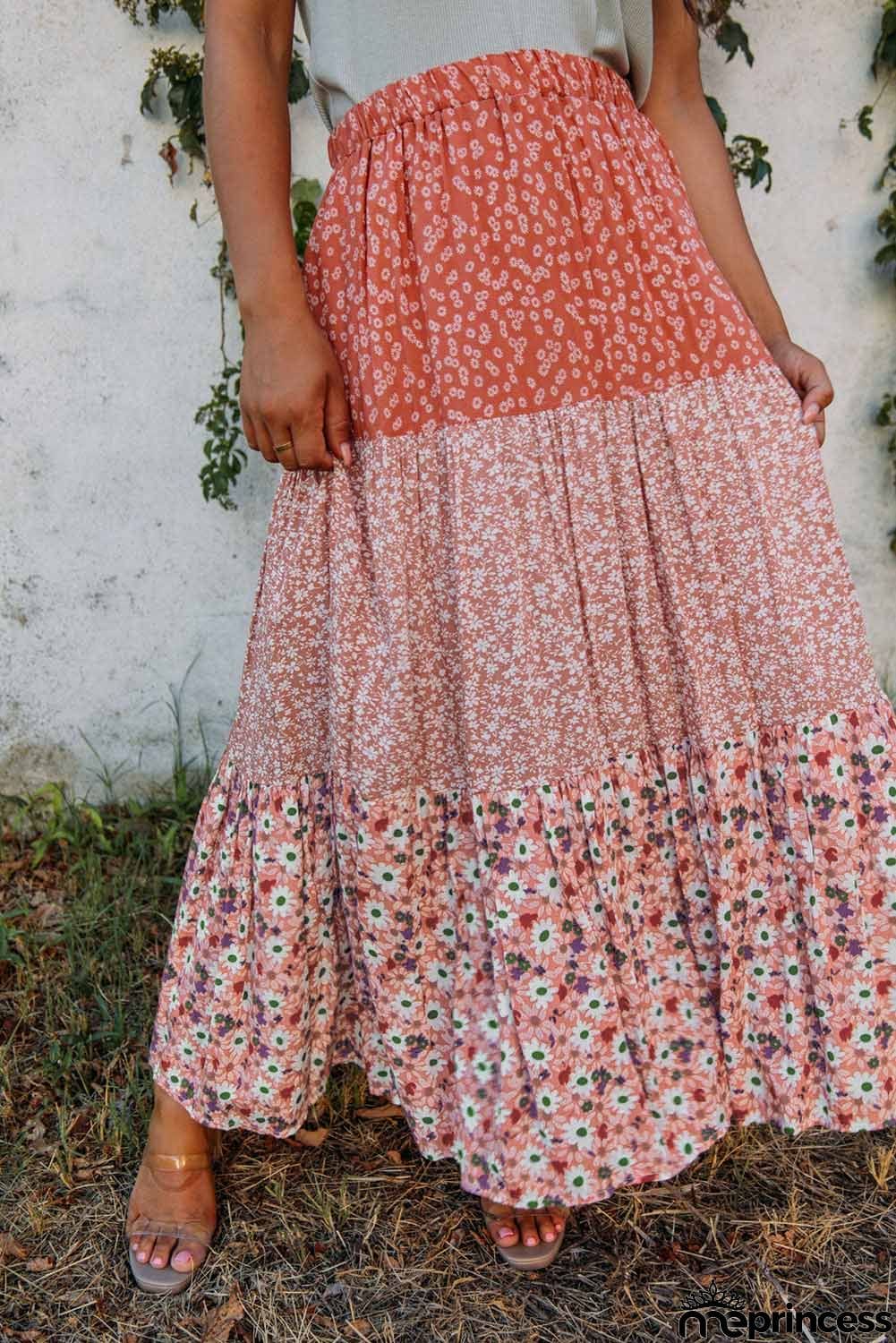 Floral Patchwork High Waist Maxi Skirt