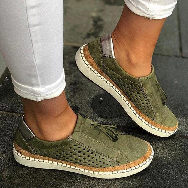 Women Slip On Hollow Out Flats Ladies Breathable Loafers Casual Platform Vulcanized Sewing Sneakers Shoes | IFYHOME