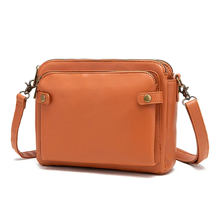 Three-Layer Crossbody Leather Shoulder Bag & Clutch
