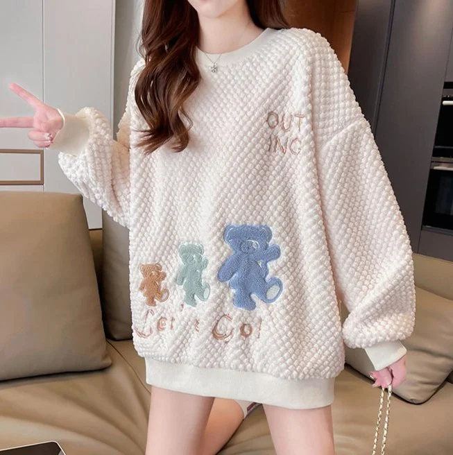 Casual Long Sleeve Embroidered Shift Sweatshirt QueenFunky