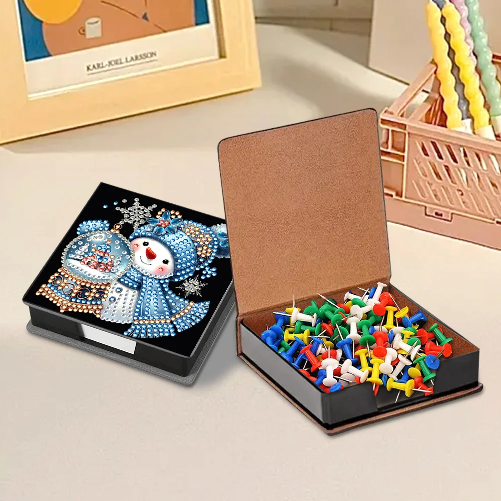 5D DIY PU Snowman Diamond Painting Notecard Box Gem Art Sticky Note Holder
