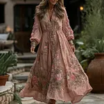 Women's Bohemian Floral Lace V-neck Comfy Maxi Dress - Image 2