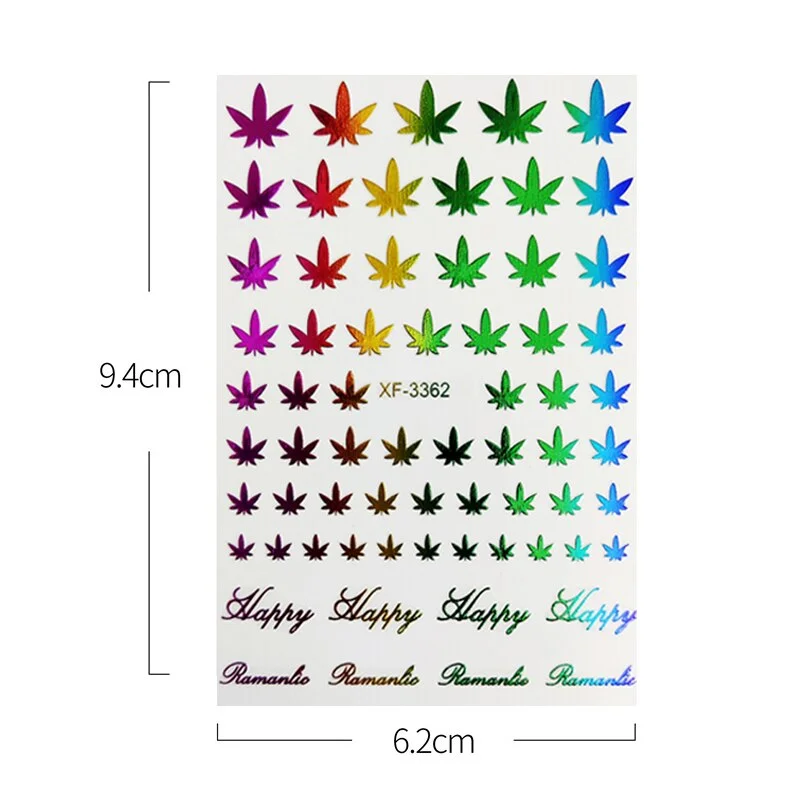 12 Colors Fashion 3D Colorful Nail Art Stickers Weed Leaf Stickers on Nails Manicure Design Decoration Colorful Line Decoration