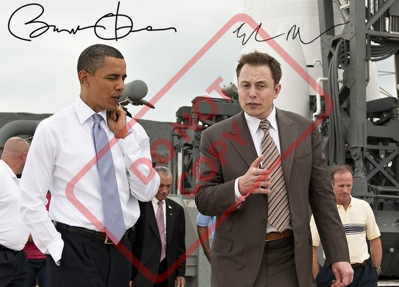 Elon Musk Barack Obama 8.5x11 Autographed Signed Reprint Photo Poster painting