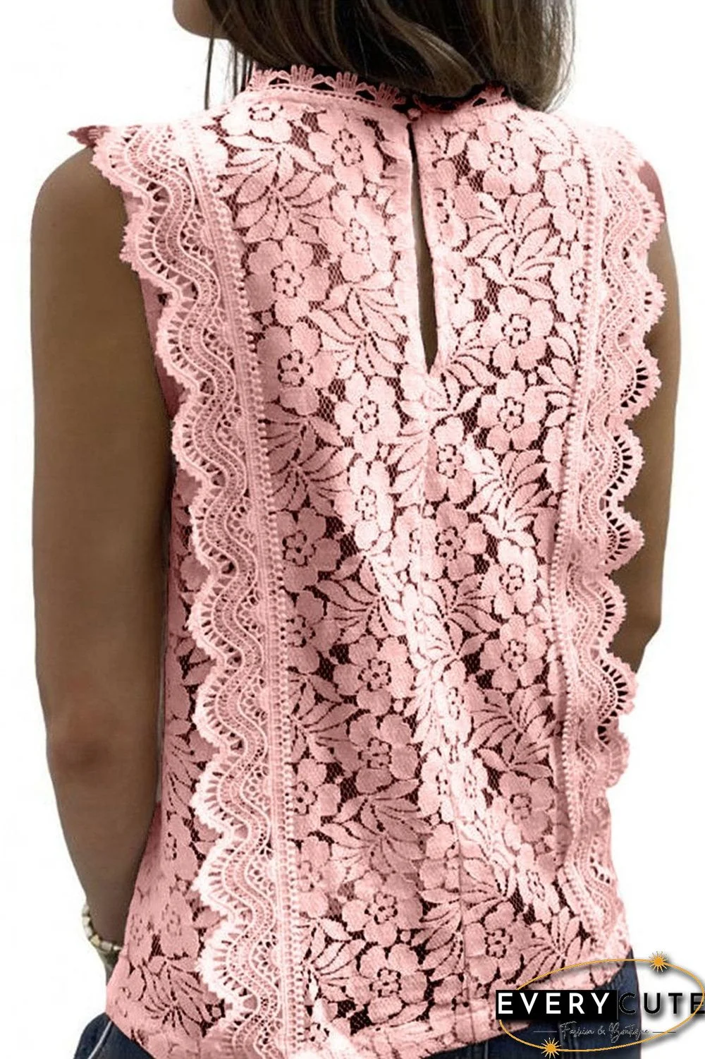 V Neck Ruffled Lace Hollow Shirt