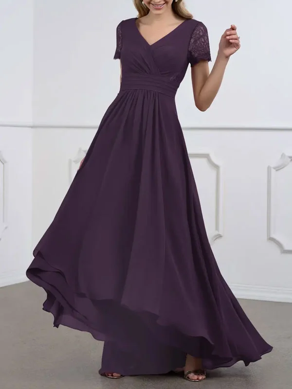 A-Line Lace Chiffon Asymmetrical Dress Plum