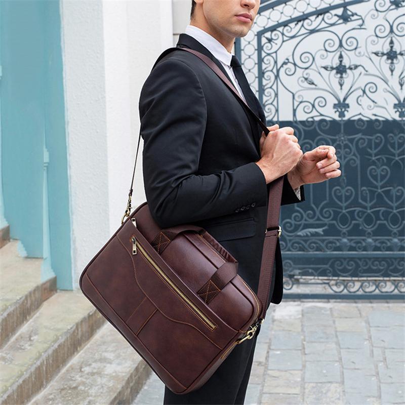 Great Quality Antique Brass Hardware Organizational Layout Leather Briefcase