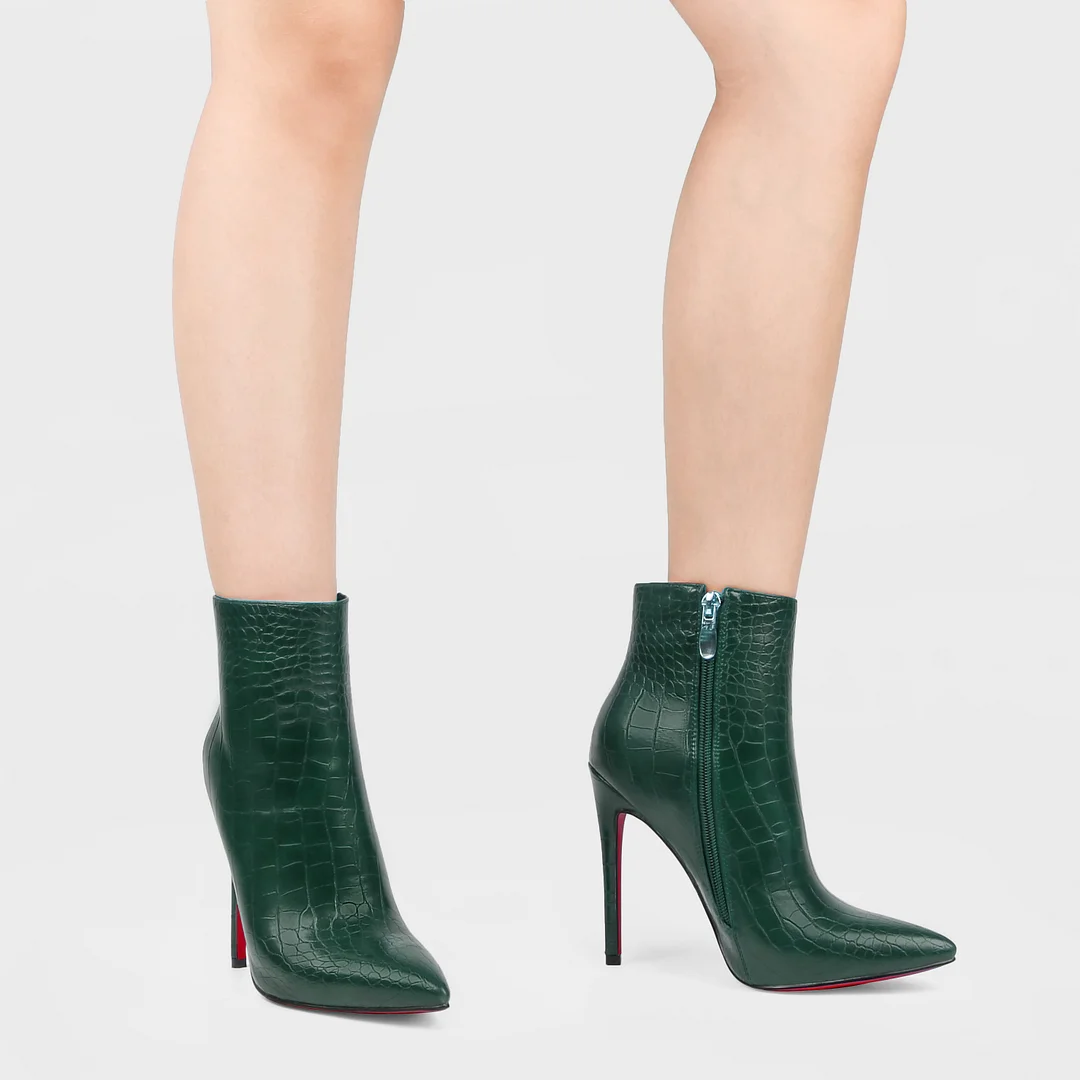 120mm Women's Ankle Boots Closed Pointed Toe Red Bottom Shoes Stilettos Autumn Dress Booties-MERUMOTE