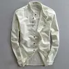 Gioiacombo&trade; Camicia da uomo a maniche lunghe in cotone e lino casual retr&ograve;
