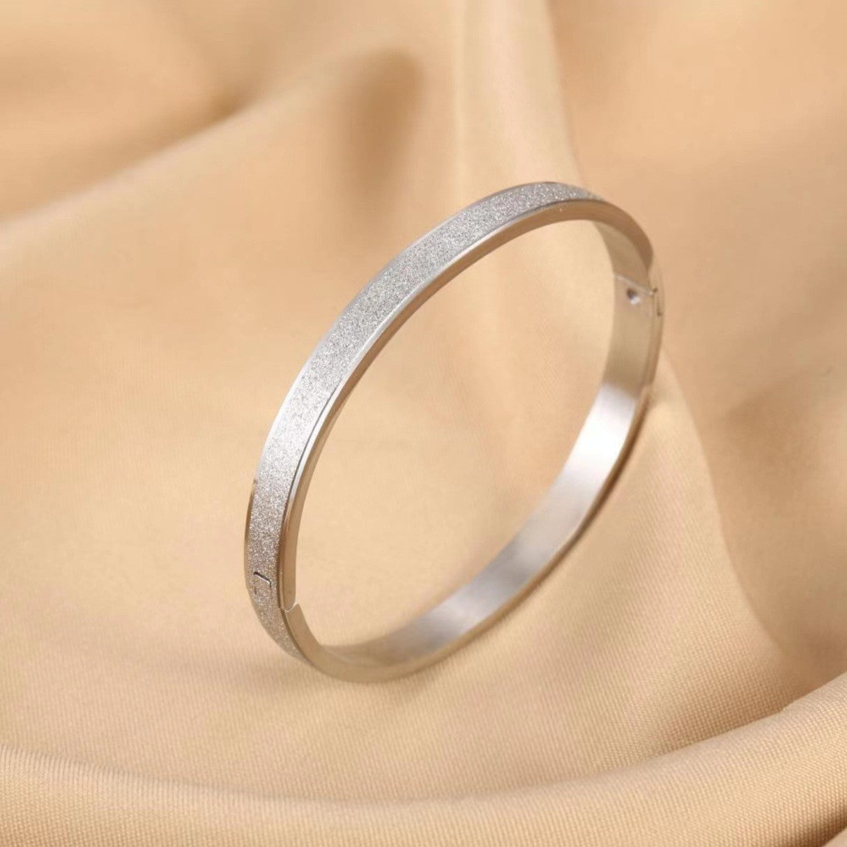 Frosted Bracelet For Women Open Niche 18K Gold Plated Exquisite Plain Ring Bracelet Titanium Steel4