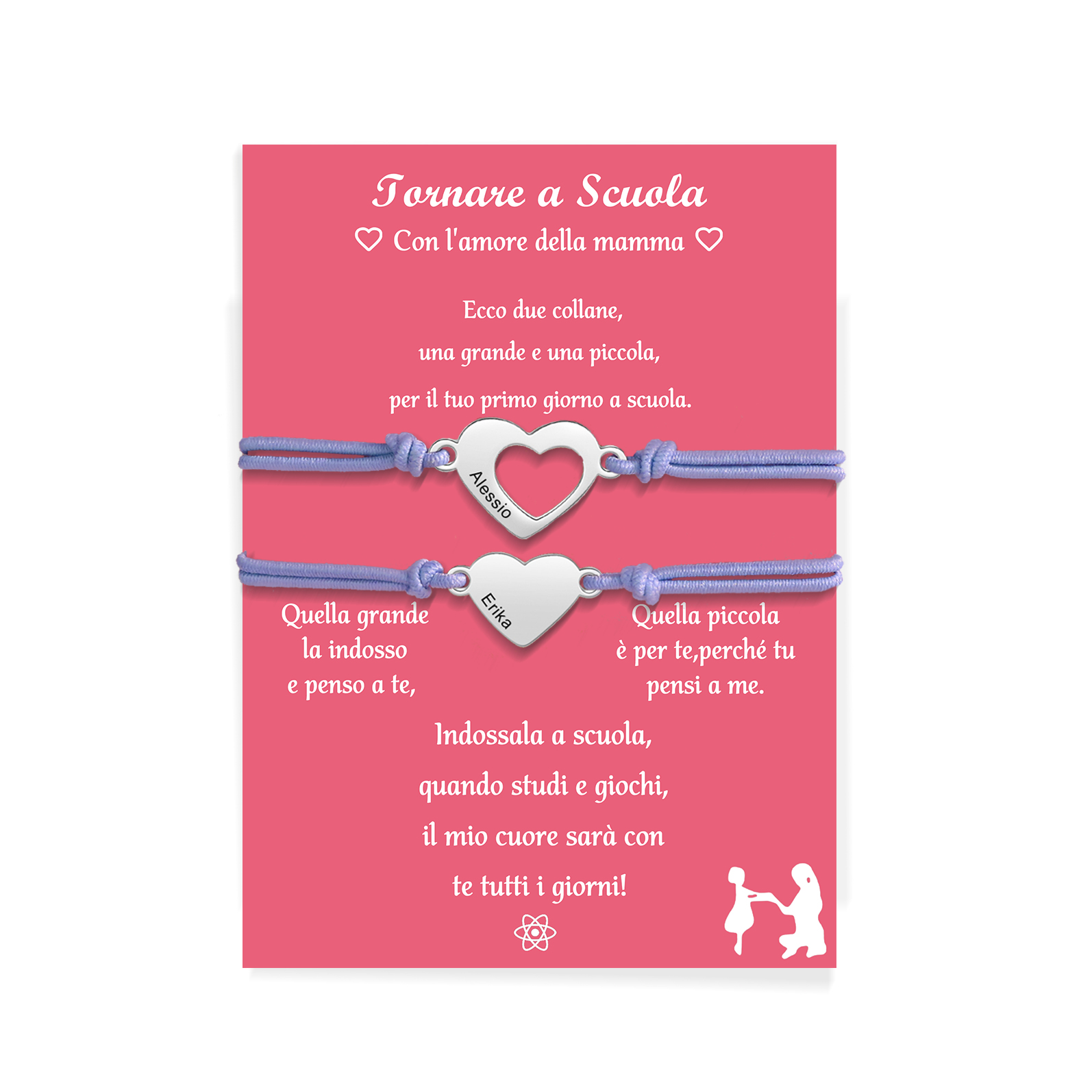 2PCS Braccialetto cuore regorabile regalo per Mamma e figlia con carta