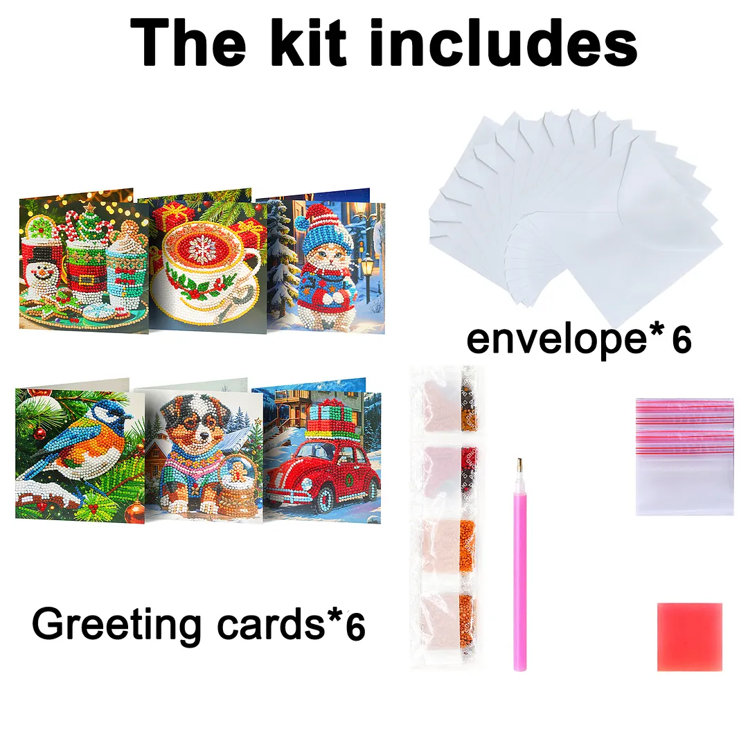 6pcs Winter Christmas DIY Diamond Painting Greeting Card Kits with Envelopes Diamond Art Greeting Cards Diamond Art Cards Kits for Adults DIY Crafts Family Friend Gifts