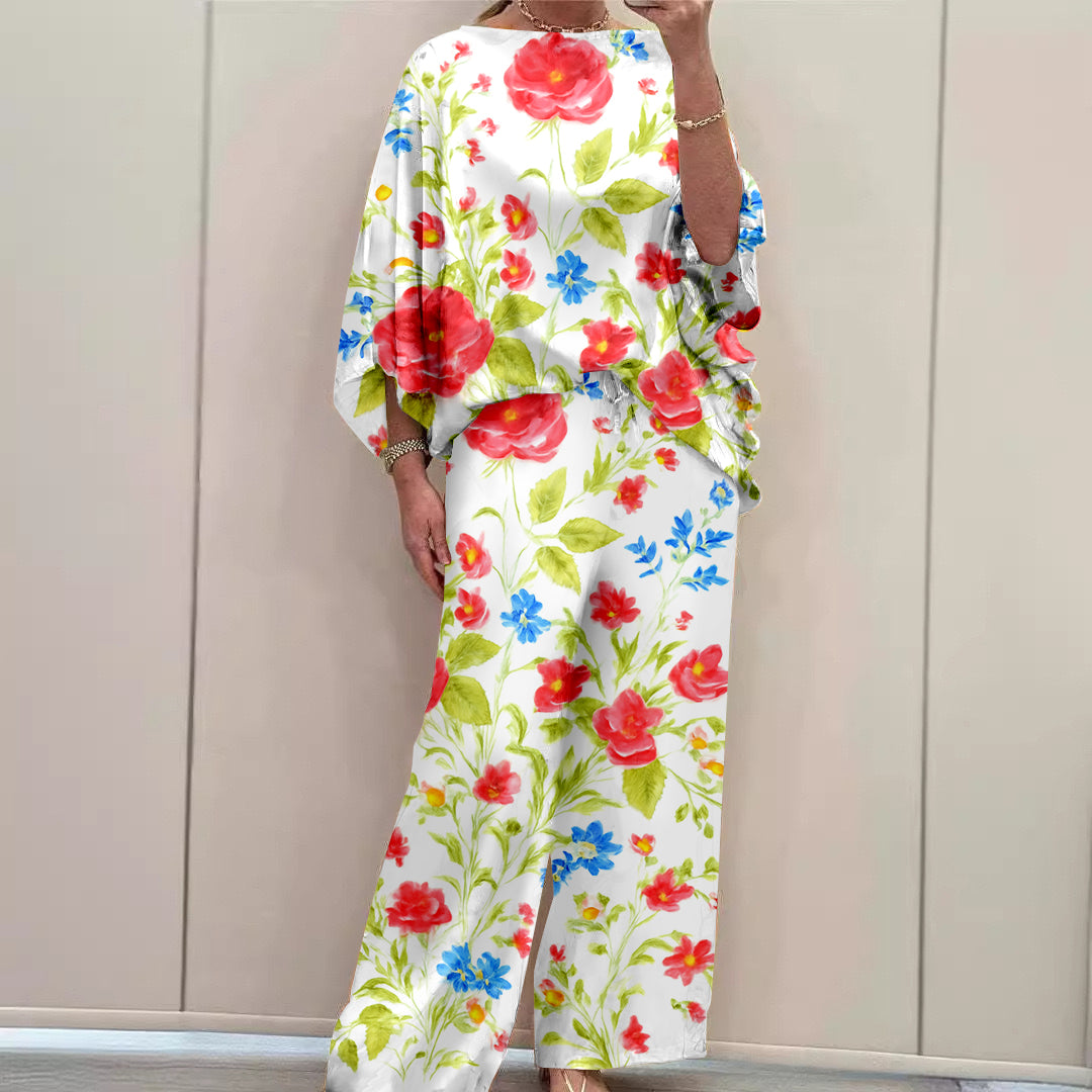 Women Long Sleeve V-neck Graphic Floral Printed Top