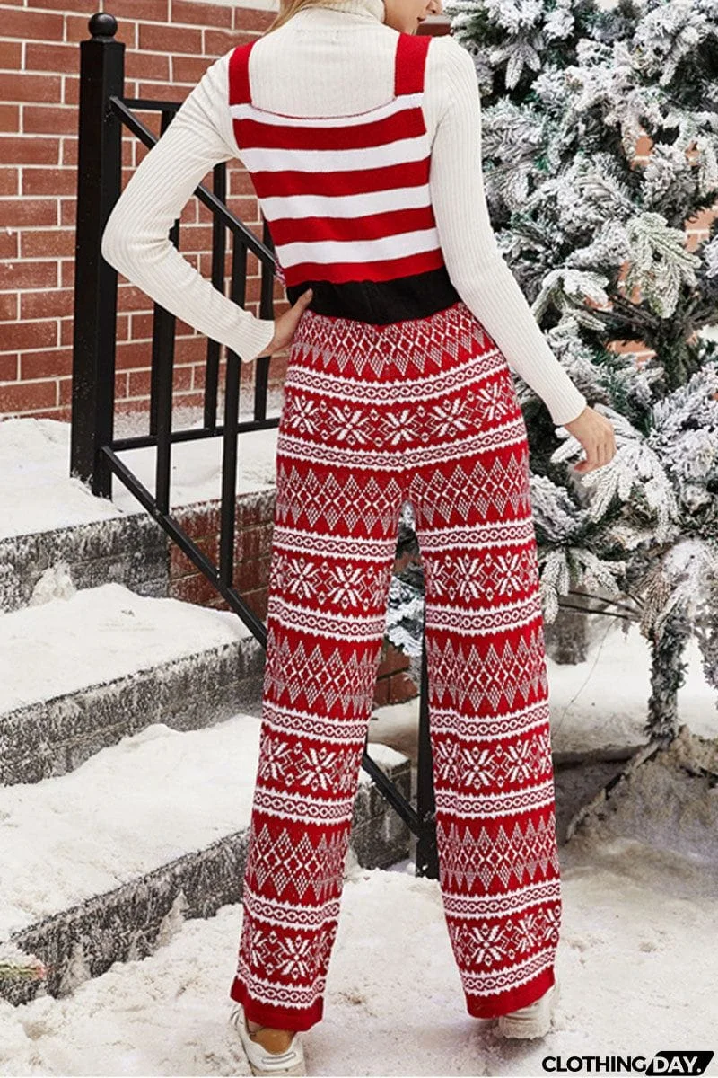 Fashion Street Snowflakes Patchwork Letter Spaghetti Strap Loose Jumpsuits