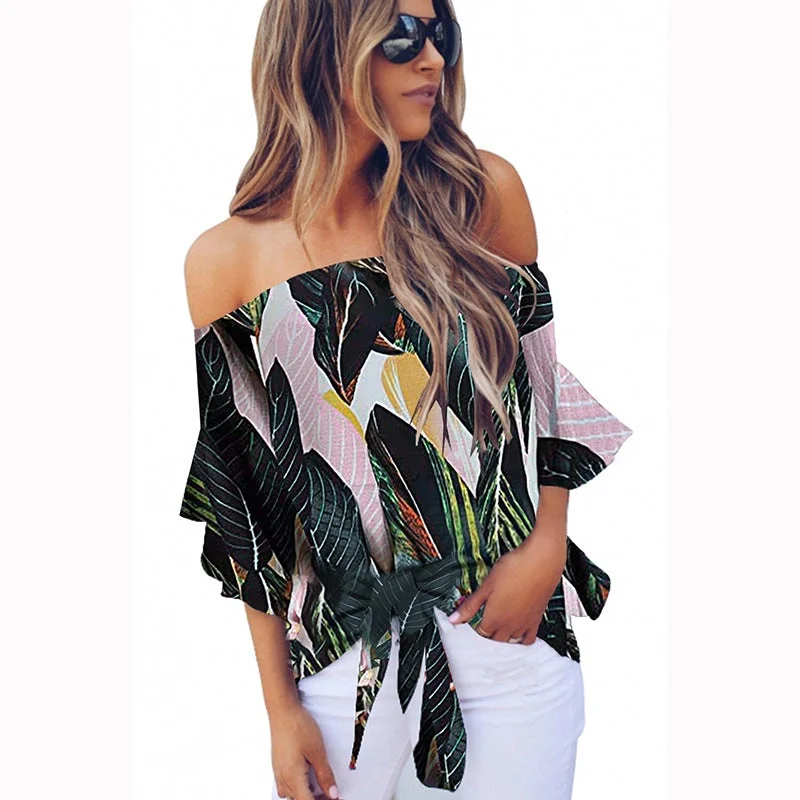 Women's Summer New Sexy One-shoulder Printed Top