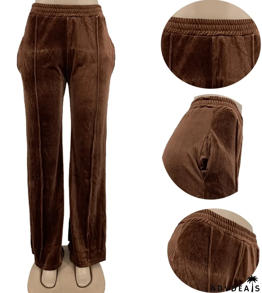 Winter Casual Brown Velvet Jogger Loose Sweatpants