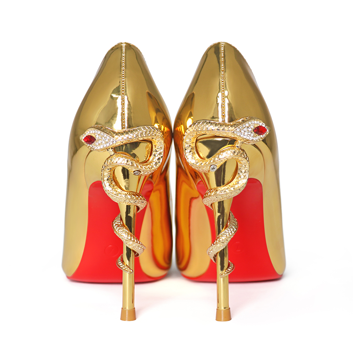 100mm Red Bottom Women's Party Wedding Heels Patent Pumps Special Snake Heels Shoes-MERUMOTE