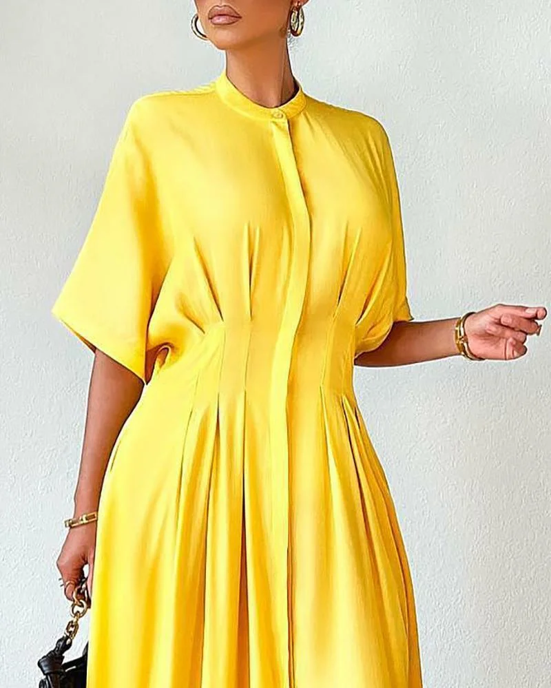 Sleek High Waist Pleated Maxi Dress