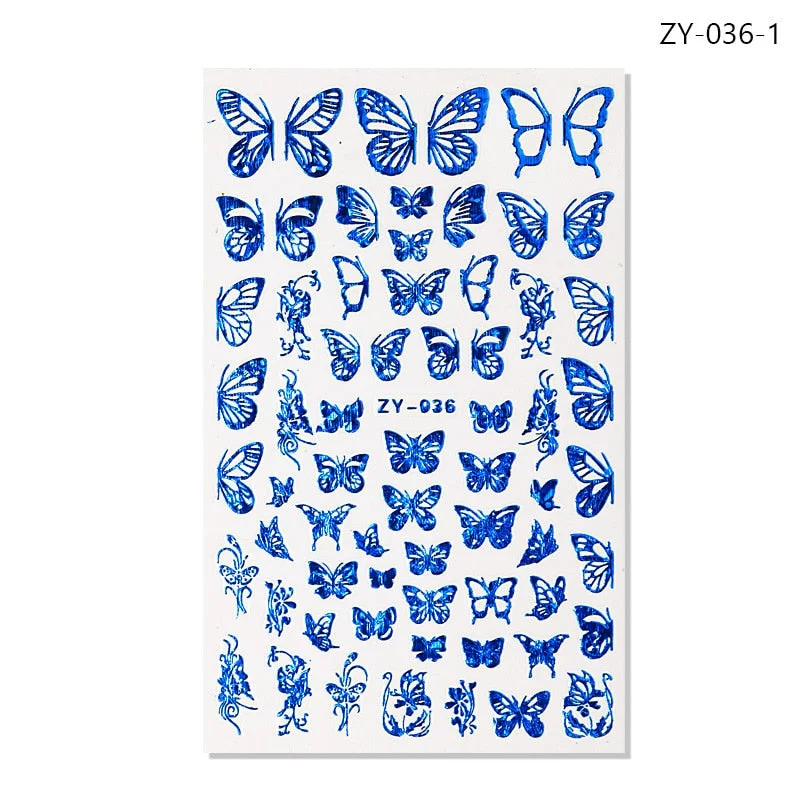 NEW Holographic 3D Laser Butterfly Nail Art Stickers Gold Silver Nail Adhesive Sliders Decals Laser Sticker Decor DIY Manicure-Nail Inspo