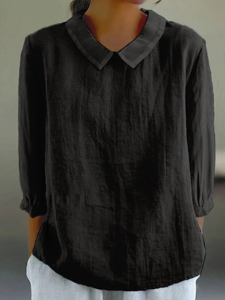 Loose Lapel Seven Sleeve Linen Blend Cozy Shirt