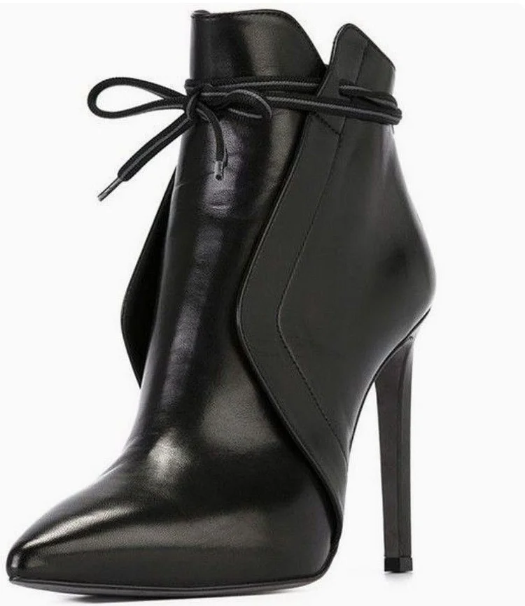 Black Vegan Leather Pointy Toe Stiletto Ankle Booties for Work Vdcoo