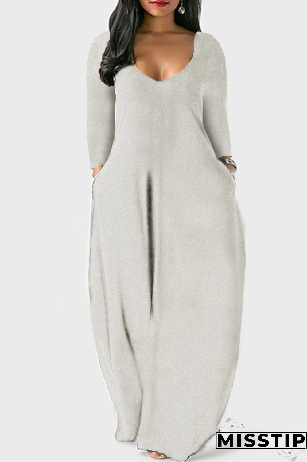 Black Casual Solid Patchwork V Neck Straight Dresses