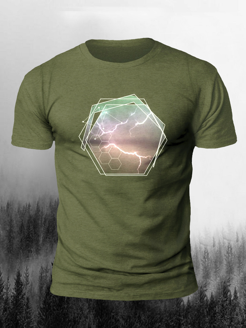 Men's Hexagon Lightning Printed Short Sleeve T-shirt