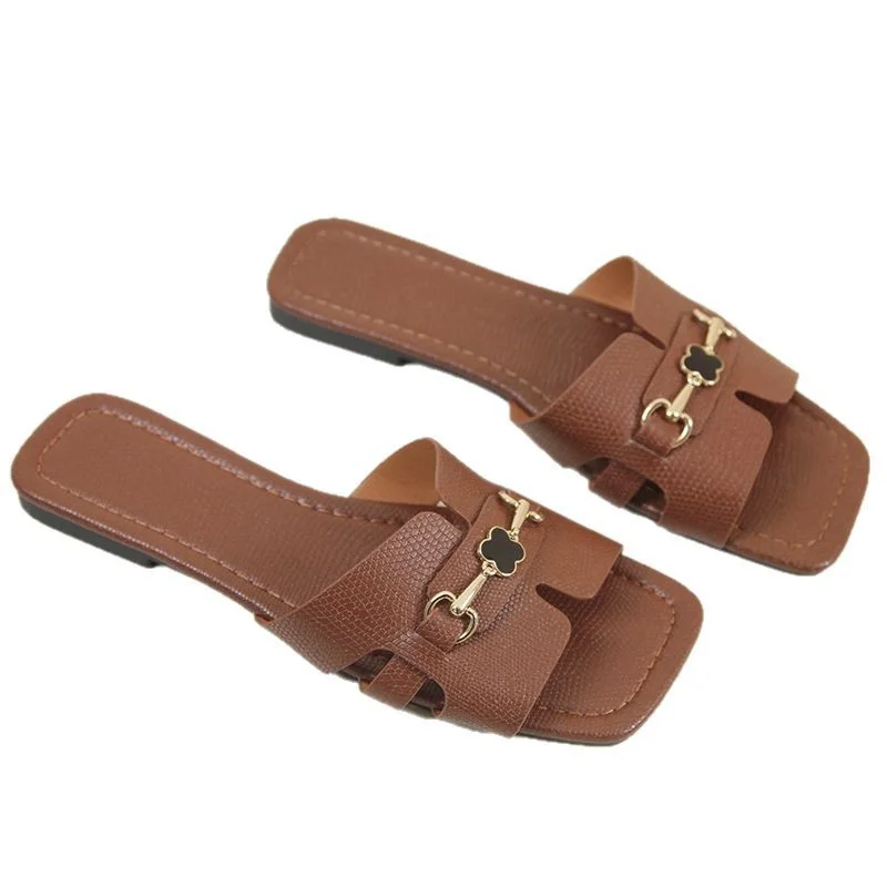 Nigikala Nigikala Code 35-44H Drag Head Flat Bottom Cool Drag Station Metal Buckle Low Heel Design Sense Word-Word Drag