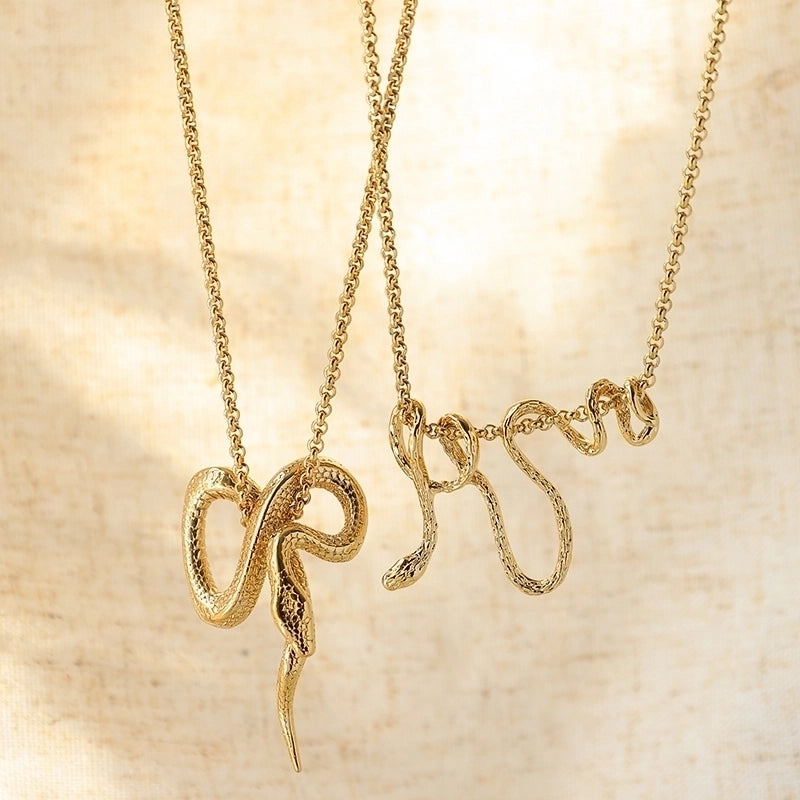 Chinoiserie Exaggerated Novelty Snake 304 Stainless Steel 14K Gold Plated Plating Stainless Steel Necklaces