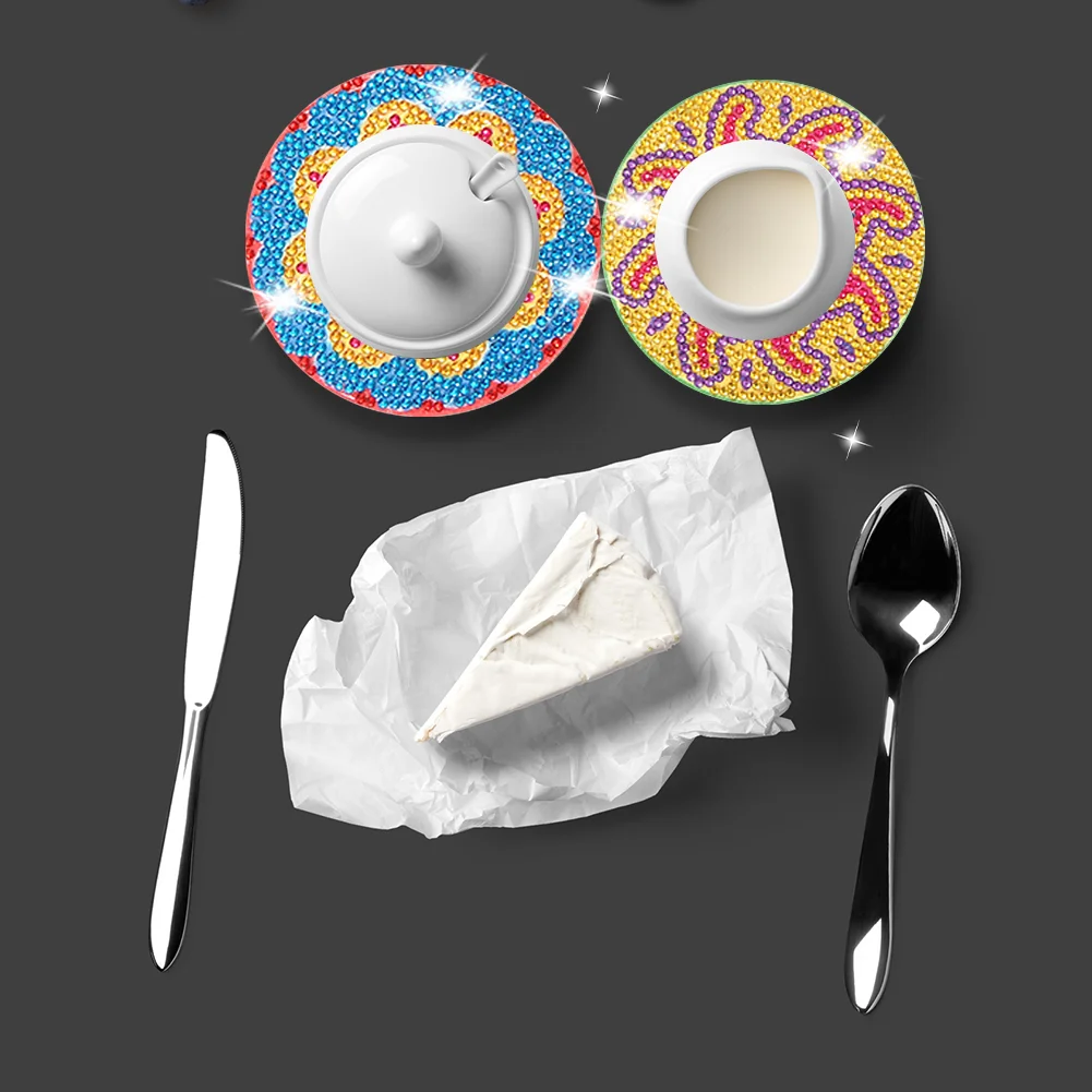 8pcs DIY Diamonds Painting Coaster Datura Wooden Crafts for Kids Gifts