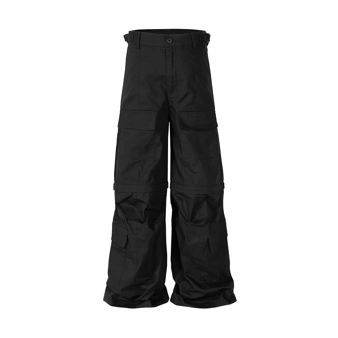 Abebey-Y2k High Street Flared Cargo Multi Pocket Detachable Workwear Pants for Men and Women Solid Ropa Hombre Overalls Oversized