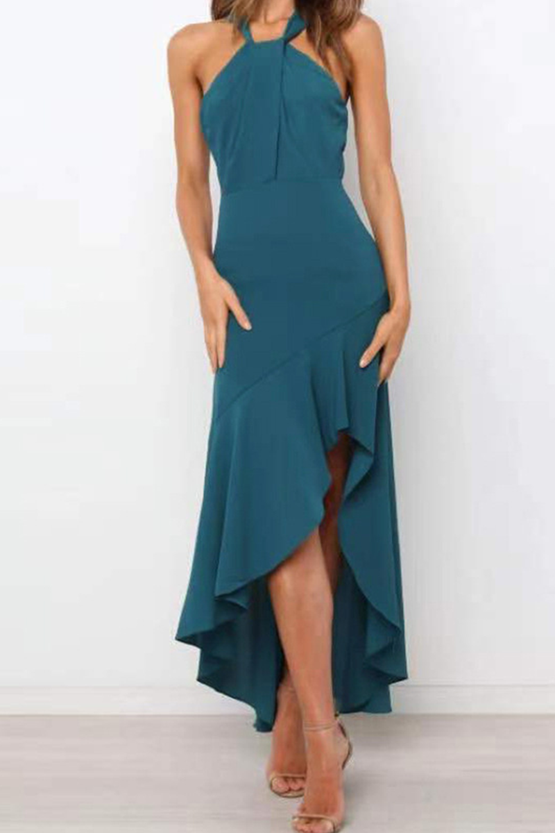 Fashion Elegant Solid Split Joint Flounce Dresses