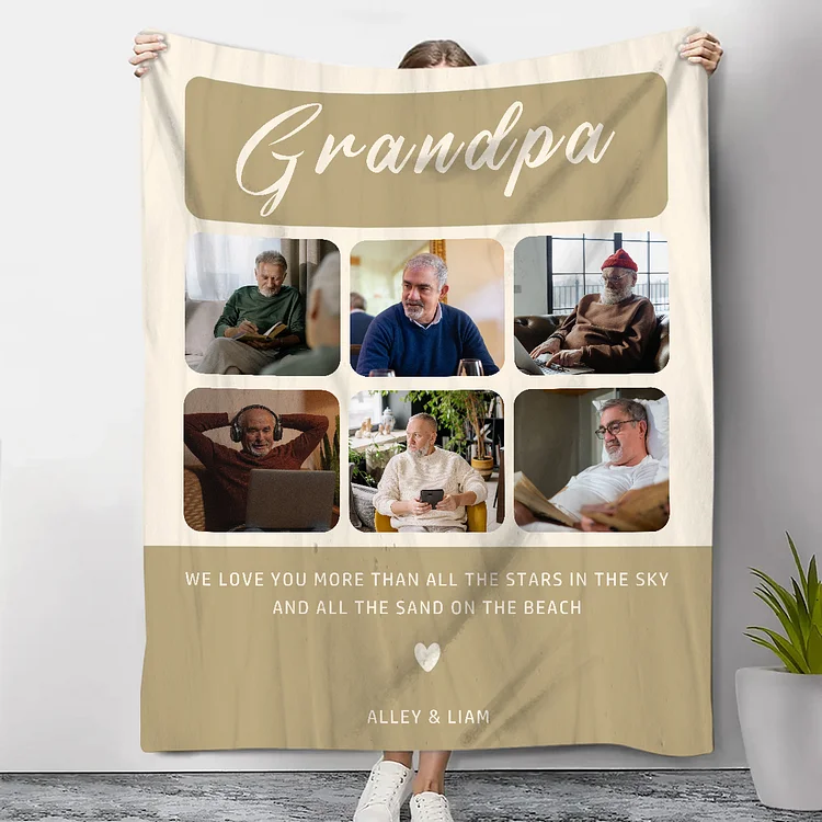 Kettenmachen Personalisierte 2 Texte & 6 Fotos & 2 Namen Decke-Großelterntag Geschenk für Opa