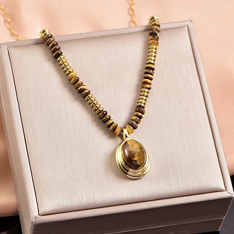 Casual Streetwear Geometric 304 Stainless Steel Tiger Eye Plating Necklace