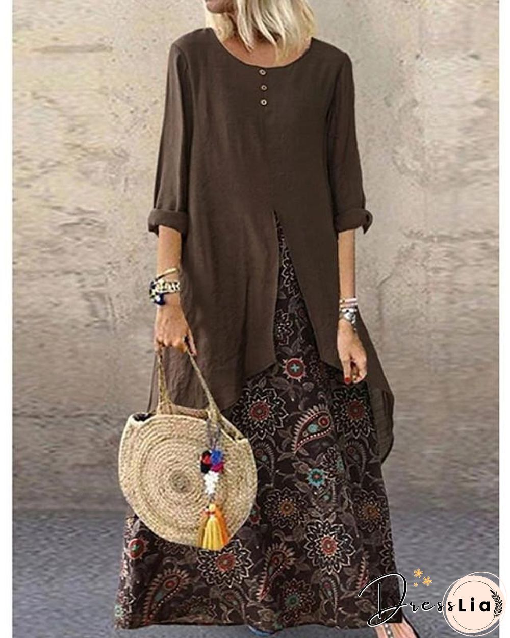 Women's Swing Dress Maxi long Dress - Half Sleeve Polka Dot Plus Size Hot Purple Red Yellow Brown M L XL XXL 3XL 4XL 5XL