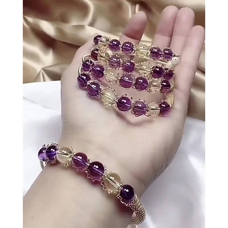 Amethyst CrystalNatural Strawberry Quartz Love Blessing Bracelet