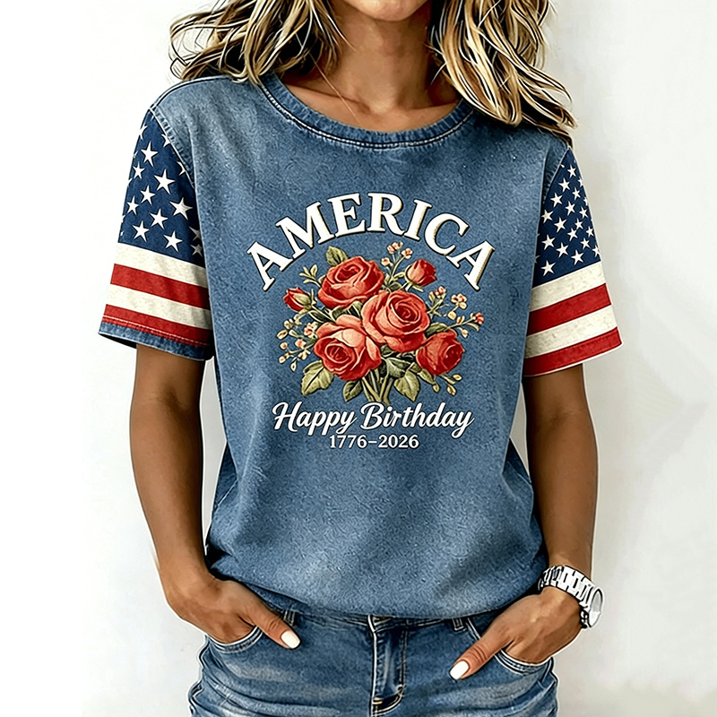  Women's Anniversary American Art Print Casual T-shirt Westsshops