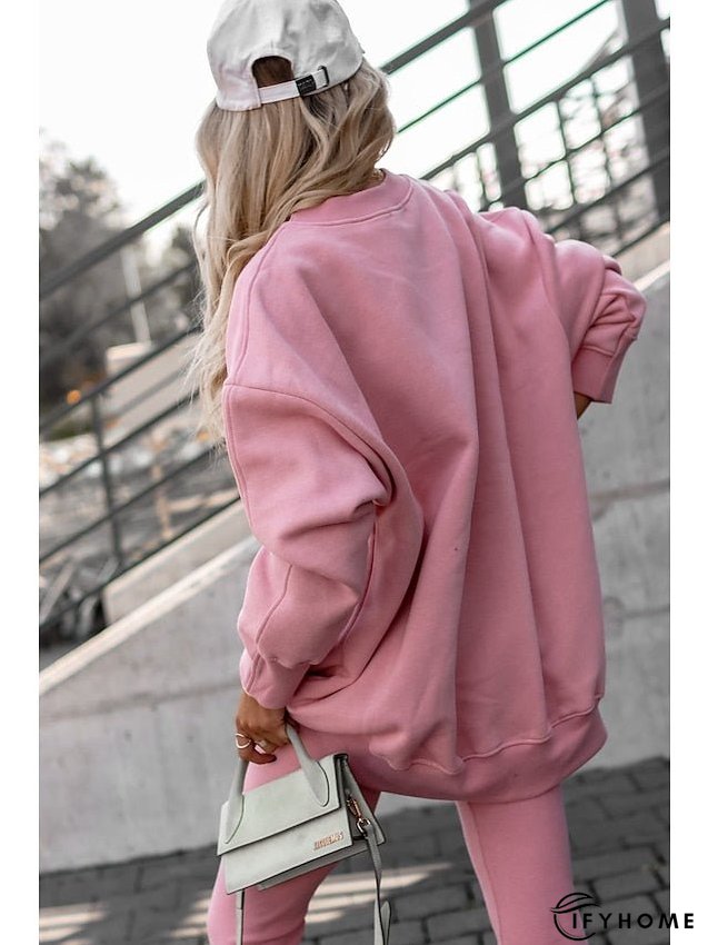 Sweatshirt Tracksuit Pants Sets Pants Trousers Active Streetwear Pink Khaki Sports Outdoor Casual Solid Color Crew Neck S M L XL XXL for Women | IFYHOME