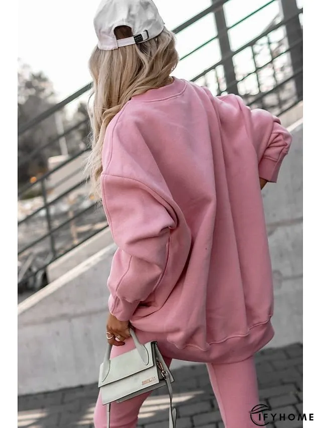 Sweatshirt Tracksuit Pants Sets Pants Trousers Active Streetwear Pink Khaki Sports Outdoor Casual Solid Color Crew Neck S M L XL XXL for Women | IFYHOME