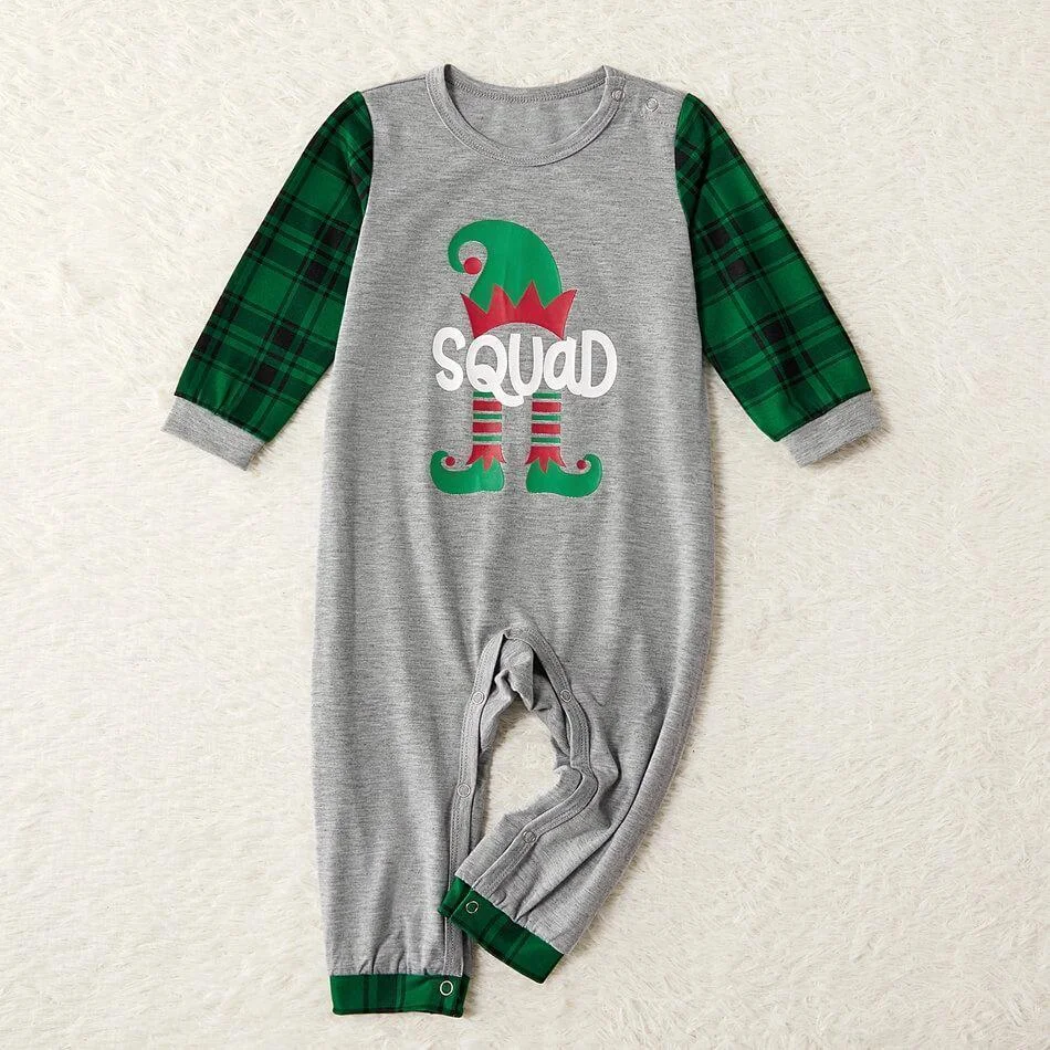Christmas Elf Squad Print Plaid Family Matching Pajamas Sets